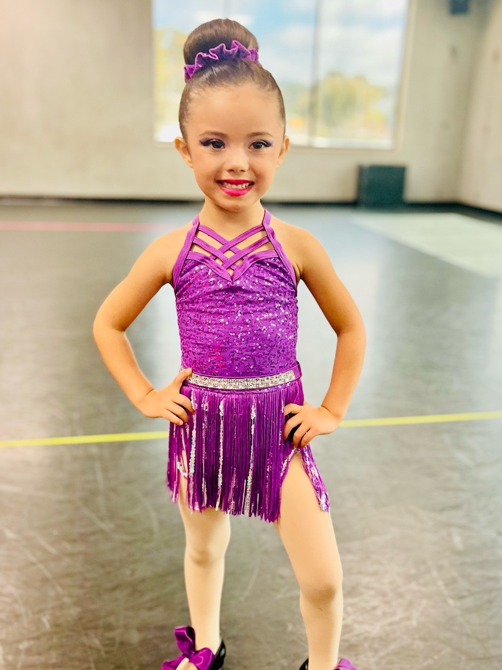 Girls Purple Sequin Fringe Dance Costume Leotard